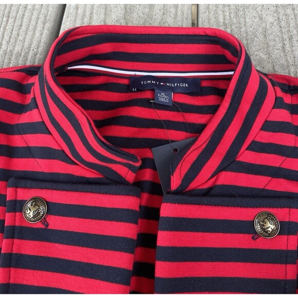 Tommy Hilfiger Striped Double Breasted Knit Blazer Red Navy Jacket Women’s XL - Picture 4 of 16